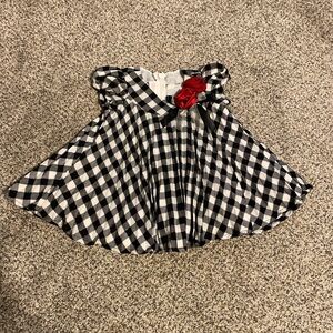Bonnie Baby Plaid Dress with Red Rose Accent